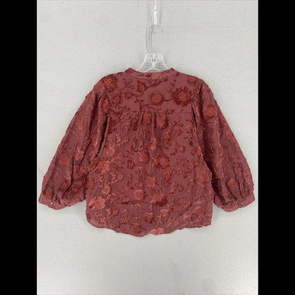 Pilcro Blouse Womens Size Medium Red Embroidered Whitney Trapeze Button Up Top - Picture 2 of 8